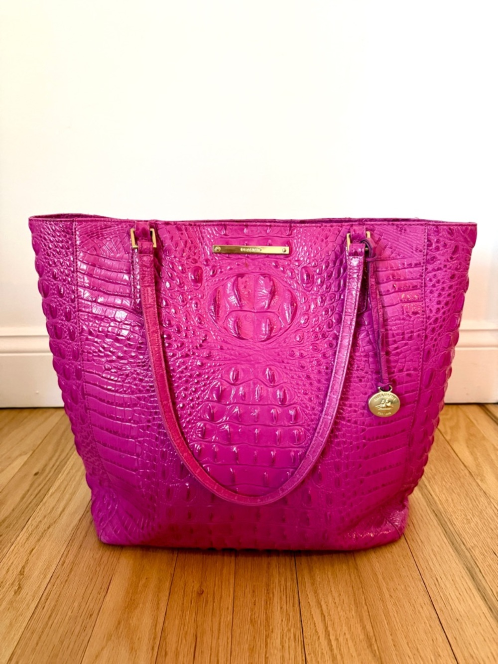 Brahmin Pink Croc Embossed Leather Tote Bag Large Shoulder Handbag